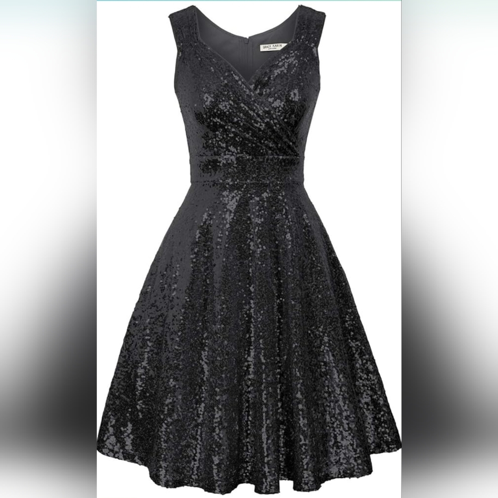 Grace Karin black sequin dress sz xl